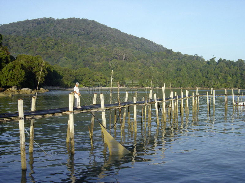 1998,槟榔屿州,砖坯,水平画幅,山,海港,户外,马来西亚,仅成年人,雨林