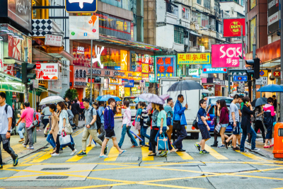 拥挤的,铜锣湾,斑马线,水平画幅,交通,行人,人群,户外,图像,都市风景