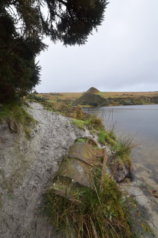 被抛弃的,bodmin moor,矿坑,中国,自然,高岭石,垂直画幅,康沃尔,图像,英国