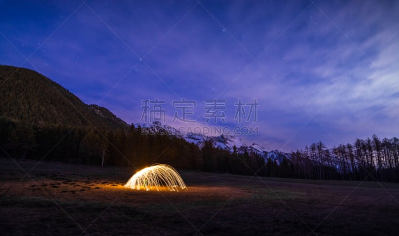 天空,艺术,水平画幅,夜晚,雪,无人,奥地利,星形,冬天,山