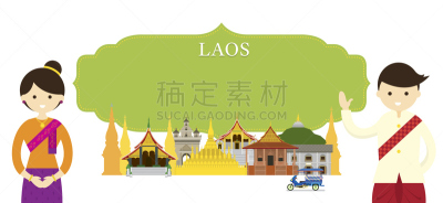 老挝,著名景点,传统服装,人,香通寺,塔銮,机动三轮车,琅勃拉邦,万象,边框
