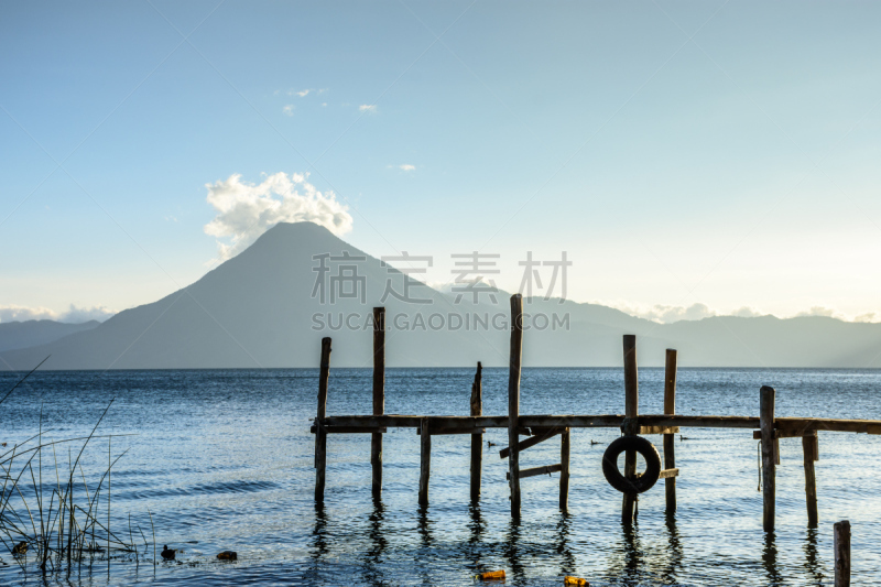 阿蒂特兰湖,火山,圣彼得阿塔卡马,巴纳哈契,索洛拉,水,中美洲,水平画幅,山,无人