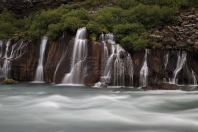 水,瀑布,hraunfossar,冰岛国,桨叉架船,西,river hvita,水平画幅,火山地形,超现实主义的