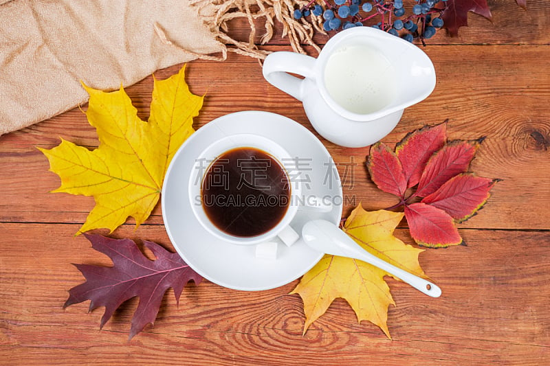 木制,咖啡,秋天,叶子,桌子,围巾,古典式,饮料,热,配方