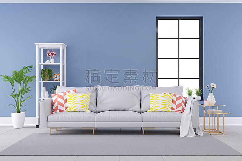 沙发,蓝色,概念,极简构图,白色,彩色图片,墙,彩色蜡笔,室内设计师,自卫