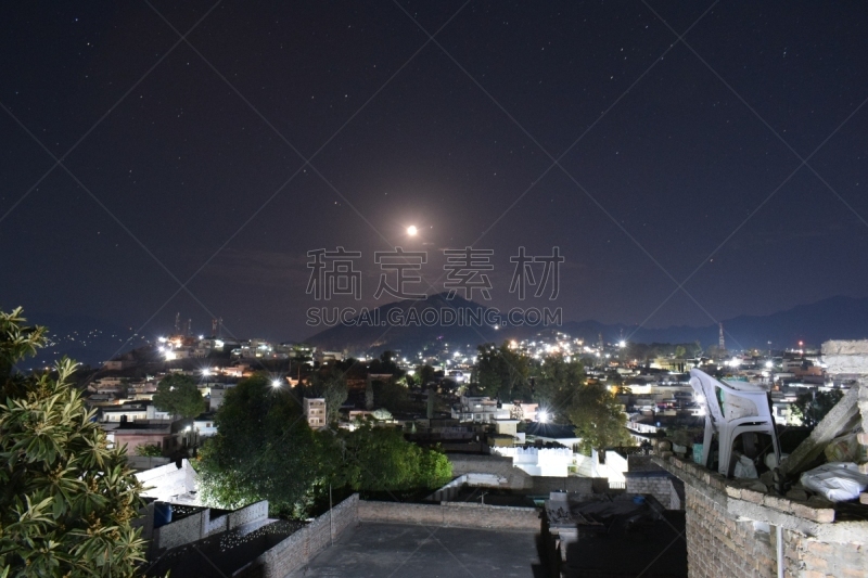 午夜,都市风景,城市,夜晚,无人,图像,水平画幅,巴基斯坦,摄影