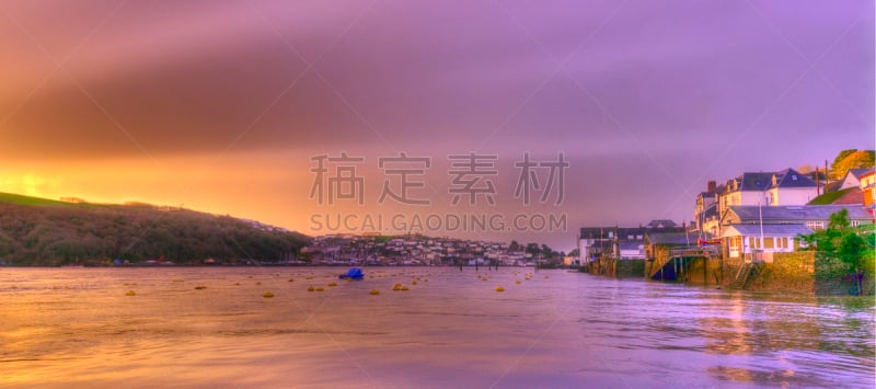 fowey,康沃尔,天空,水平画幅,无人,大西洋,夏天,户外,阳光光束,黎明