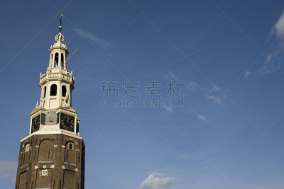 中世纪塔架,阿姆斯特丹,天空,蓝色,安全护栏,建筑外部,钟塔,图像,荷兰