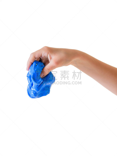 儿童,泥泞的,手,蓝色,分离着色,块状,白色背景,可爱的,粘液,科学实验
