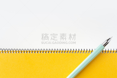 黄色,书页,螺旋记事本,视角,圆珠笔,背景分离,彩色铅笔,简单,复古风格,模板