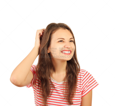 情感,头发,仿旧磨损的效果,女孩,分离着色,幸福,白色背景,女人,美,青少年