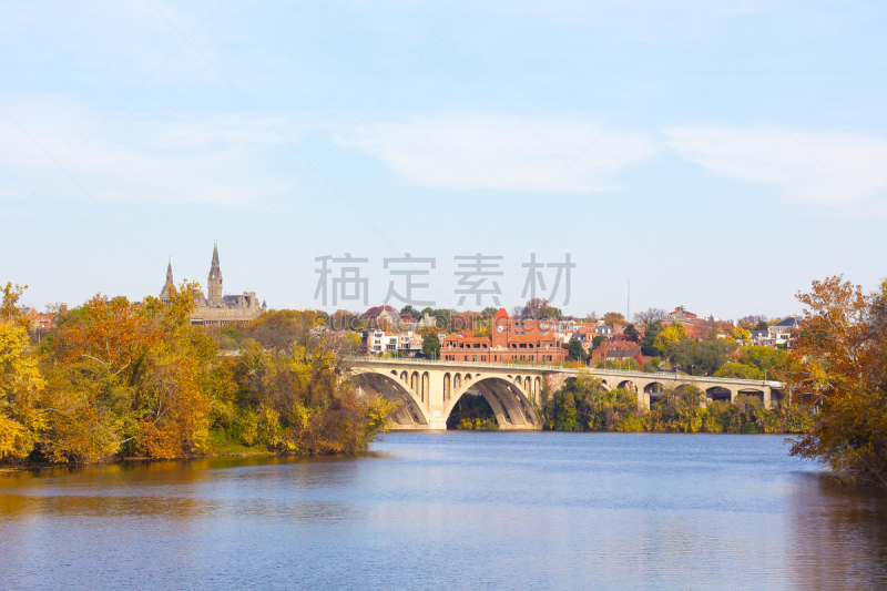 波托马克河,华盛顿特区,美国,秋天,,乔治敦大学,key bridge,纪念碑,水,天空