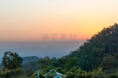 山,黄昏,橙色,天空,有包装的,自然美,水平画幅,西姆拉,夜晚,无人