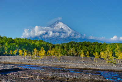 火山,在底端,水平画幅,秋天,雪,蓝色,户外,干的,雪山,浅的