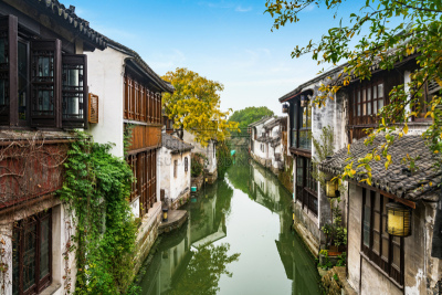 远古的,风景,苏州,周庄,乌镇,古董,拱桥,河流,户外,建筑