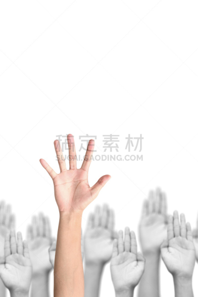商务,手,群众,白色背景,提举,高处,垂直画幅,留白,四肢,志愿者