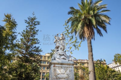 喷泉,圣地亚哥德古巴,纪念碑,智利,方形画幅,美国,城市生活,公园,圣地亚哥 ,现代