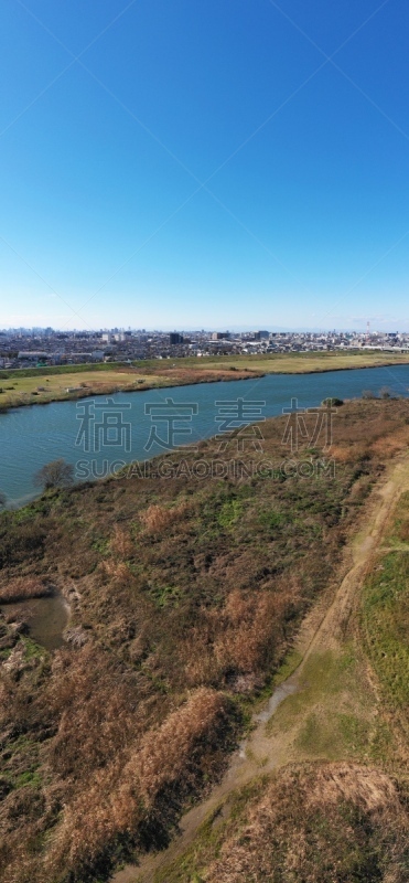 全景,江户川,高视角,城镇景观,河流,户外,晴朗,日本,城市天际线,东京
