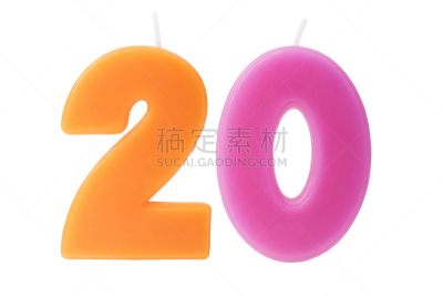 生日蜡烛,分离着色,数字20,蜡烛,数字0,20到24岁,水平画幅,橙色,衰老过程,古老的