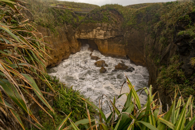 岩层,石灰石,punakaiki,海岸线,水,天空,薄饼岩,水平画幅,云,呼吸孔
