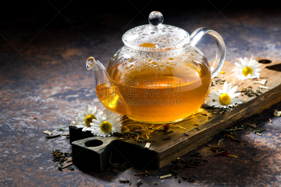 芳香的,洋甘菊茶,玻璃,茶壶,水,水平画幅,无人,维生素,夏天,饮料