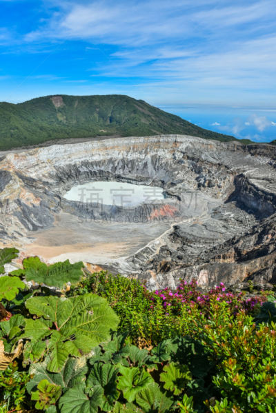 波阿斯火山,火山,哥斯达黎加,垂直画幅,水,天空,透过窗户往外看,美洲,烟,湖