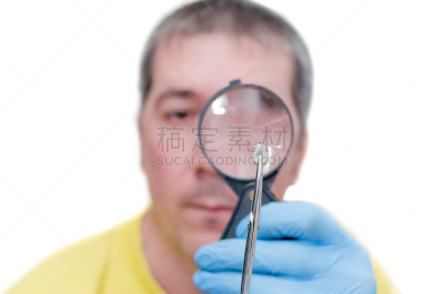 螨,看,放大镜,白色背景,男人,分离着色,选择对焦,替代疗法,辅导讲座,水平画幅