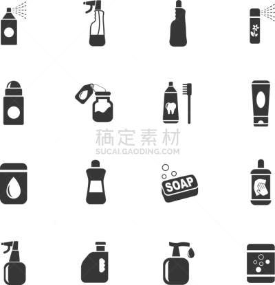 家庭生活,化学制品,图标集,除臭剂,空气清新剂,洗衣粉,餐具,留白,清洗剂,绘画插图