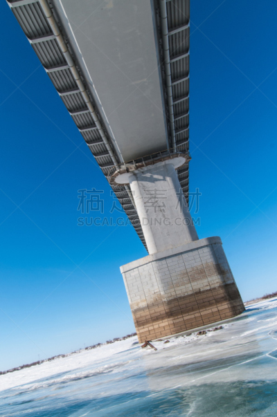 河流,桥,冻结的,平衡折角灯,垂直画幅,在下面,水,天空,雪,无人