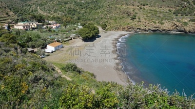地中海,西班牙,陡峭海岸,圆石滩,玫瑰,赫罗纳省,海岸线,水湾,户外,晴朗