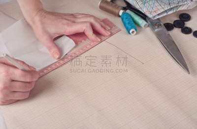 裁缝,式样,方格纸,女帽设计者,工业劳动者,办公室,水平画幅,纺织品,特写,工作室