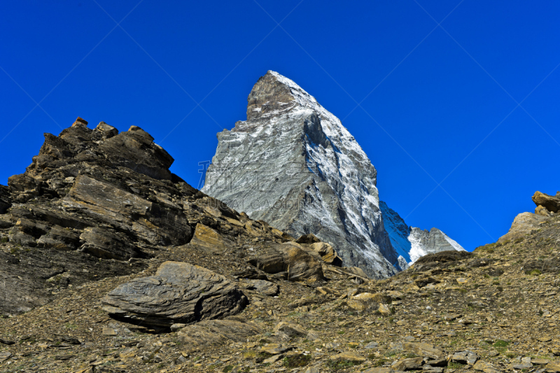 马特洪峰,策尔马特,宾尼的阿尔卑斯山脉,瓦莱斯州,自然,水平画幅,地形,地质学,无人,夏天