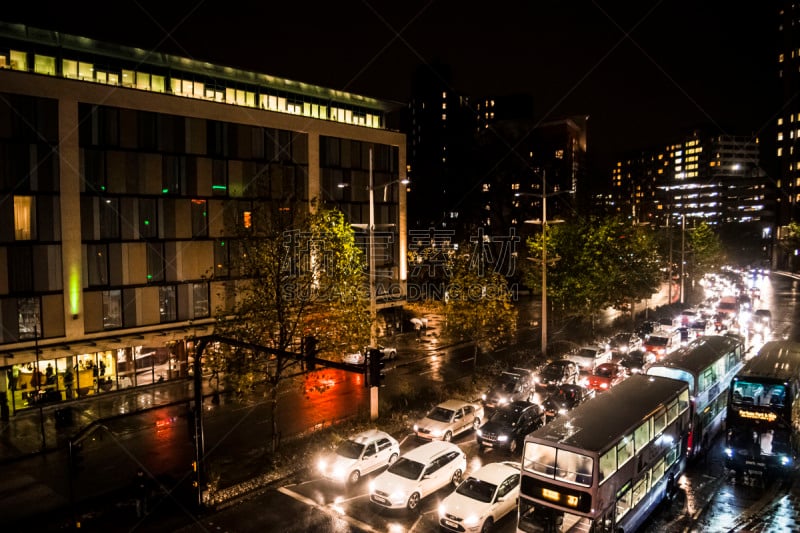 夜晚,布里斯托大学,萨默塞特,英格兰,,窗户,巴士,水平画幅,交通堵塞,绿色