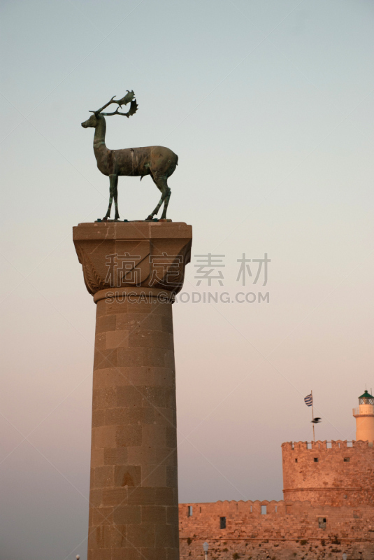 鹿,垂直画幅,古代文明,旅游目的地,罗德岛,建筑,古代,无人,海港,过去