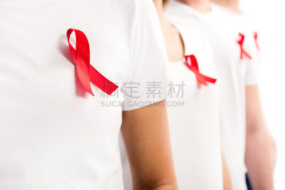 世界艾滋病日,选择对焦,艾滋病警示丝带,衬衫,白色,人,概念,分离着色,健康保健,红色