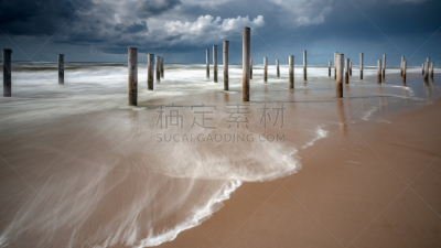 云,沙子,海滩,木制,长的,白色,波浪,德国北海地区,百叶窗,摄影