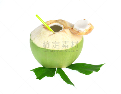 椰子,绿色,白色背景,分离着色,椰汁,水平画幅,素食,无人,果汁,夏天
