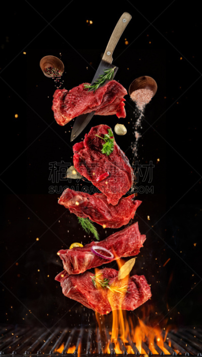 格子,生食,牛排,切片食物,炊具,黑色背景,垂直画幅,格子烤肉,嫩里脊排,无人