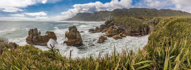 呼吸孔,新西兰,薄饼岩,punakaiki,帕帕罗瓦国家公园,自然,全景,图像,薄烤饼,海洋