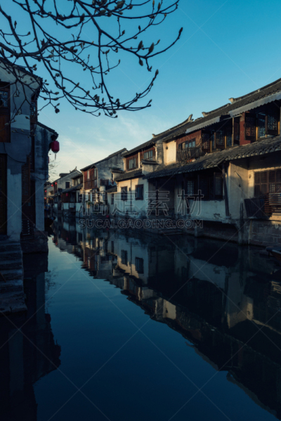 周庄,山东省,运河,苏州,东,乡村,迷人,垂直画幅,水,天空