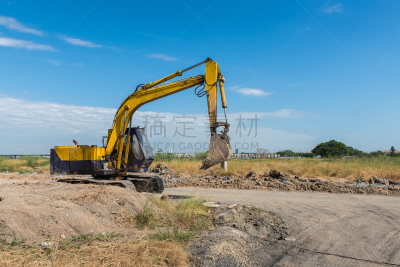 黄色,建筑工地,职业,古代巨鸟,已灭绝生物,堆土机,拖拉机,铲子,天空,水平画幅