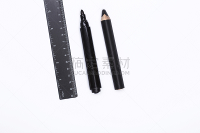 白色背景,铅笔,黑色,尺,距离标记,钢笔和麦克笔画,毡尖笔,蜡笔,铅笔画,办公用品