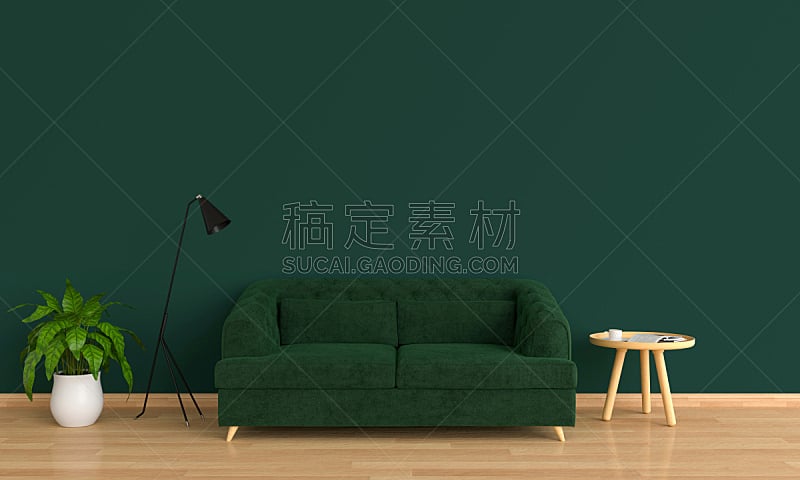 沙发,三维图形,绿色,起居室,空的,咖啡杯,花盆,杯,泰国,地板