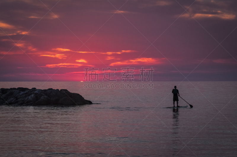 桨叶式冲浪板,活力,运动,一个人,云,黄昏,海浪,女人,青年女人,桨