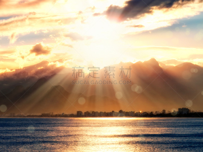 山,海景,多云,高大的,在上面,活力,怪异,土耳其,纯净,曙暮光