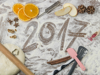2017年,酥皮糕点,祖母,水平画幅,无人,不健康食物,新年,面粉,橙子,搅拌器
