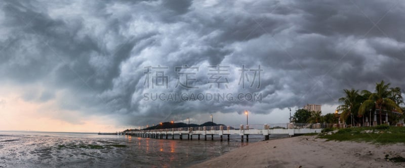 马来西亚,全景,风景,槟榔屿州,暴风雨,乔治敦,最大,热霾,天空,美