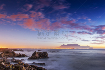 黄昏,南非桌山,开普半岛,水平画幅,无人,开普敦,户外,西开普省,海岸线,布劳堡海滩