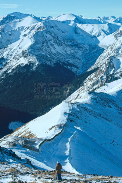 冬天,西塔特拉山,垂直画幅,天空,雪,户外,山脊,山,滑雪度假,波兰