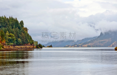 哥伦比亚河谷,山,地形,雾,水下,早晨,华盛顿州,西北,水面,哥伦比亚河